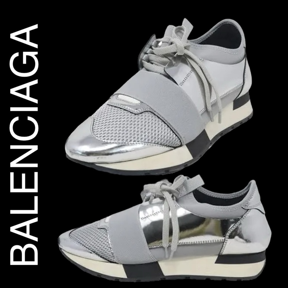 Balenciaga Mesh and Silver Sneakers